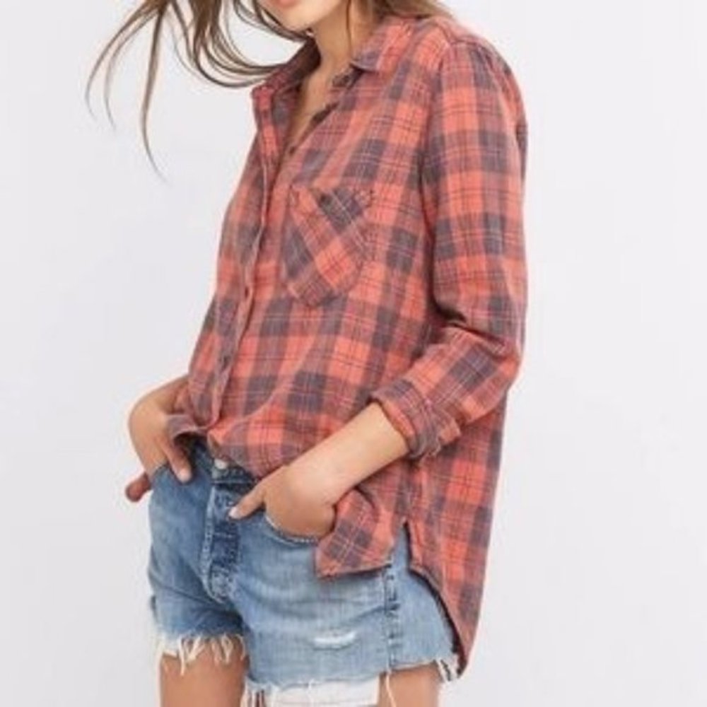 BDG Plaid Button Down Shirt - Red and Blue